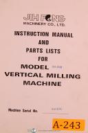 JIH Fong-Acra-JIH Fong Acra 100-1949, Vertical Milling, Instruction Manual and Parts Lists-100-1949-01